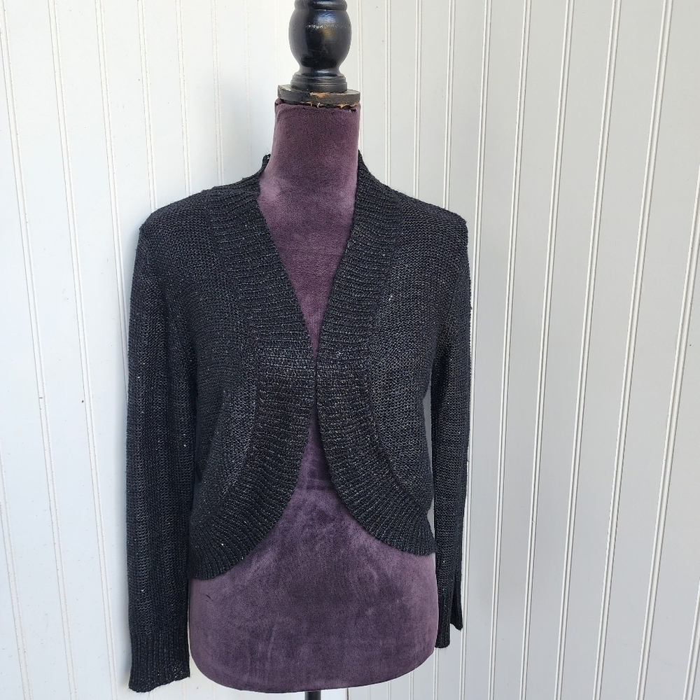 Rabbit Rabbit Rabbit Designs Womens Crochet Bolero Sweater Black Knit Sz M